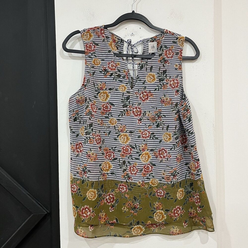 Cabi Penelope Floral Sleeveless Top Size Medium Sheer Layered